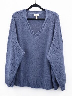 d&co Heritage Blue Knit Sweater V-Neck Long Sleeve Pullover 2X Cozy